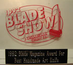 «Best Handmade Art Knife». Выставка «Blade Show & International Cutlery Fair», Нью-Джерси (США), 1992 г.